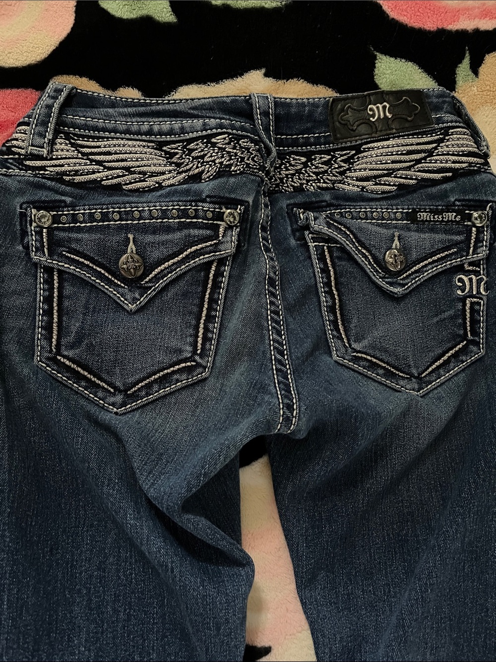Miss Me Dark Blue Wing Embroidered Jeans